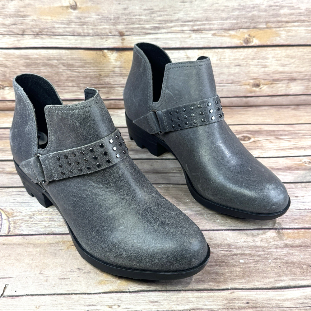 Sorel Womens Gray Leather Lolla II Strap Stud Ankle Boots 7